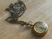 Load image into Gallery viewer, VTG Caravelle Bulova Lady Gold Tone Hand-Wind Necklace Pendant Pocket Watch Hour