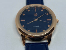 Load image into Gallery viewer, Unused CG Mens Rose Gold Blue Dial Leather Analog Quartz Watch Hours~New Battery