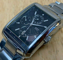 Load image into Gallery viewer, GUESS Steel Men Silver Black Rectangle Analog Quartz Watch Hour~Day Date~New Bat