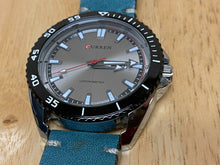 Load image into Gallery viewer, Unused Curren Men Silver Blue Leather Analog Quartz Watch Hour~Day Date~New Batt