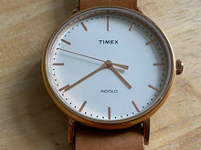 Load image into Gallery viewer, Timex Indiglo Men 30m Rose Gold White Leather Analog Quartz Watch Hours~New Batt