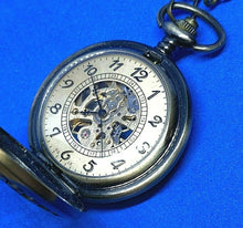 Load image into Gallery viewer, Unbranded Mens Bronze Tone Half Hunter Skeleton Hand-Wind Pocket Watch Hours