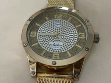 Load image into Gallery viewer, Techno Pave Mens Gold Tone Mesh Band Bling Analog Quartz Watch Hours~New Battery