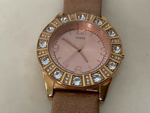 Load image into Gallery viewer, GUESS Lady Gold Tone Large Crystals Leather Analog Quartz Watch Hour~New Battery