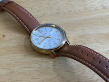 Load image into Gallery viewer, Timex Men 43mm Gold Tone Military Dial Leather Analog Quartz Watch Hour~New Batt