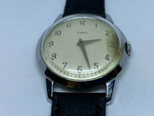 Load image into Gallery viewer, Early Vintage Timex Men Silver Leather Slim Thin Hand-Wind Mechanical Watch Hour