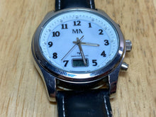 Load image into Gallery viewer, MA Mens Silver White Leather Radio Controlled Analog Digital Watch Hour~New Batt