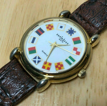 Load image into Gallery viewer, Vintage LA Express Gold World Flags Braided Leather Quartz Watch Hour~New Batter