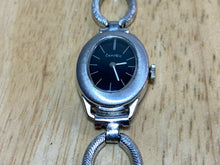 Load image into Gallery viewer, Vintage ZentRa Lady 17J Silver Black Oval Hand-Winding Mechanical Watch Hours