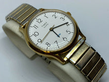 Load image into Gallery viewer, Vintage Timex Men Classic Gold-White Rounded Analog Quartz Watch Hour~New Batter