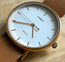 Load image into Gallery viewer, Timex Indiglo Men 30m Rose Gold White Leather Analog Quartz Watch Hours~New Batt