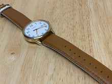 Load image into Gallery viewer, Timex Indiglo Mens Gold Tone Beige Leather Analog Quartz Watch Hours~New Battery
