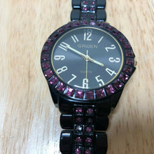 Load image into Gallery viewer, Gruen Men Lady Black Japan Movt Rhinestone Analog Quartz Watch Hour~New Battery