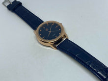 Load image into Gallery viewer, Unused CG Mens Rose Gold Blue Dial Leather Analog Quartz Watch Hours~New Battery