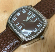 Load image into Gallery viewer, Genevax Men Silver Brown Rhinestone Barrel Analog Quartz Watch Hours~New Battery