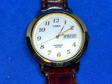 Load image into Gallery viewer, Timex Indiglo Mens 30m Gold-White Analog Quartz Watch Hours~Day Date~New Battery