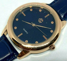Load image into Gallery viewer, Unused CG Mens Rose Gold Blue Dial Leather Analog Quartz Watch Hours~New Battery