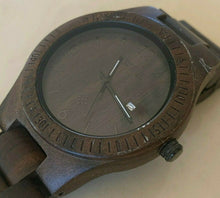 Load image into Gallery viewer, Bewell Mens All Dark Brown Solid Wood Analog Quartz Watch Hours~Date~New Battery