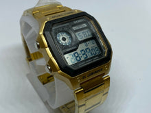 Load image into Gallery viewer, SKMEI Mens 50m Gold-Black Square Digital Alarm Chrono Watch Hours~New Battery