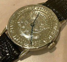 Load image into Gallery viewer, VTG Half Dollar Coin Style Men Silver Leather Hand-Wind Mechanical Watch Hours