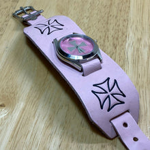 Load image into Gallery viewer, X-GPACE Pink Wide Leather Bund Band Silver Analog Quartz Watch Hours~New Battery