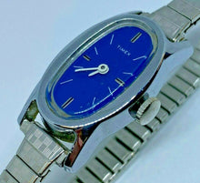 Load image into Gallery viewer, Vintage Timex Lady Silver Blue Stretch Band Hand-Wind Mechanical Watch Hours