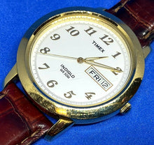Load image into Gallery viewer, Timex Indiglo Mens 30m Gold-White Analog Quartz Watch Hours~Day Date~New Battery