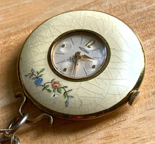 Load image into Gallery viewer, VTG Medana Enamel Flower Art Deco Hand-Wind Necklace Pendant Pocket Watch Hours
