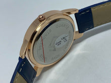 Load image into Gallery viewer, Unused CG Mens Rose Gold Blue Dial Leather Analog Quartz Watch Hours~New Battery