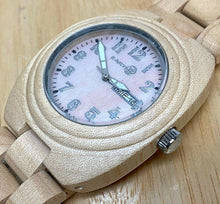 Load image into Gallery viewer, Unused Earth Men Light Solid Wood Analog Quartz Watch Hours~Day Date~New Battery
