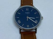 Load image into Gallery viewer, Unused Timex Mens 30m Silver Blue Leather Analog Quartz Watch Hours~New Battery