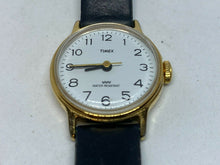 Load image into Gallery viewer, VTG Timex Lady Classic Gold Tone White Leather Hand-Wind Mechanical Watch Hours
