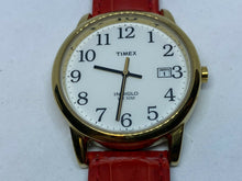 Load image into Gallery viewer, Timex Indiglo Men 30m Gold Tone Leather Analog Quartz Watch Hour~Date~New Batter