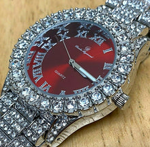Load image into Gallery viewer, Charles Raymond Men Bling Rhinestone Red Dial Analog Quartz Watch Hours~New Batt