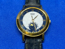 Load image into Gallery viewer, Vintage Seiko 4K22 Lady Gold Tone Moon Phase Leather Quartz Watch Hours~New Batt