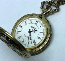 Load image into Gallery viewer, Vintage NHM Men Train Railroad Gold Tone Half-Hunter Hand-Wind Pocket Watch Hour
