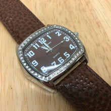 Load image into Gallery viewer, Genevax Men Silver Brown Rhinestone Barrel Analog Quartz Watch Hours~New Battery