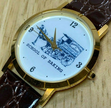 Load image into Gallery viewer, Vintage School Of Baking Men Gold Tone Leather Analog Quartz Watch Hour~New Batt