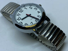 Load image into Gallery viewer, Unused Tim Chi Men Silver White Stretch Talking Analog Watch Hours~New Battery