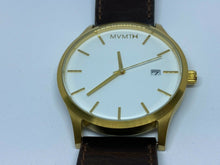 Load image into Gallery viewer, MVMT M04 Men 30m Gold Tone Steel Leather Analog Quartz Watch Hours~Date~New Batt