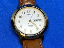 Load image into Gallery viewer, Timex Indiglo Mens 30m Gold-White Analog Quartz Watch Hours~Day Date~New Battery
