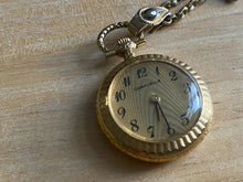 Load image into Gallery viewer, VTG Caravelle Bulova Lady Gold Tone Hand-Wind Necklace Pendant Pocket Watch Hour