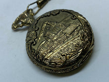 Load image into Gallery viewer, Vintage NHM Men Train Railroad Gold Tone Half-Hunter Hand-Wind Pocket Watch Hour