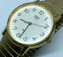 Load image into Gallery viewer, Vintage Timex Men Classic Gold-White Stretch Analog Quartz Watch Hour~New Batter