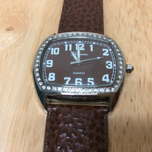 Load image into Gallery viewer, Genevax Men Silver Brown Rhinestone Barrel Analog Quartz Watch Hours~New Battery
