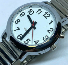 Load image into Gallery viewer, Unused Tim Chi Men Silver White Stretch Talking Analog Watch Hours~New Battery