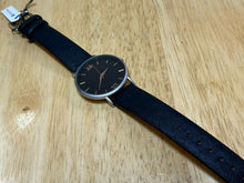 Load image into Gallery viewer, ORTZ Mens Ultra Thin Silver Black Leather Analog Quartz Watch Hours~New Battery