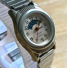 Load image into Gallery viewer, Vintage Wrangler Lady Silver Moon Phase Leather Quartz Watch Hours~Date~New Batt