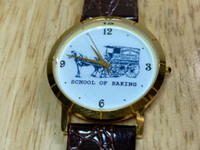 Load image into Gallery viewer, Vintage School Of Baking Men Gold Tone Leather Analog Quartz Watch Hour~New Batt