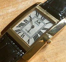 Load image into Gallery viewer, Vintage AK Homme Men Gold Tone Thin Rectangle Analog Quartz Watch Hours~New Batt